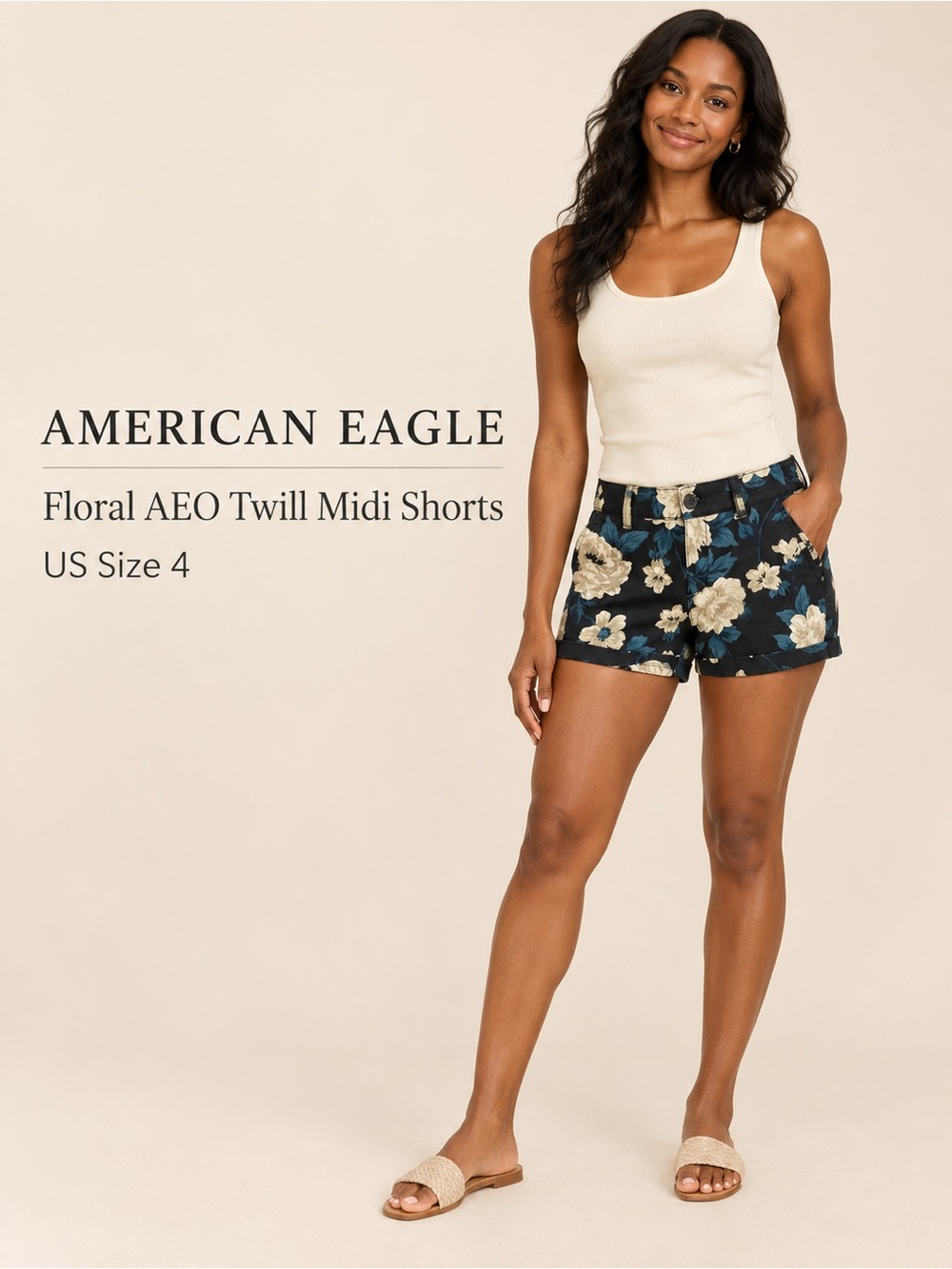 American Eagle AEO Twill Floral Midi Low Rise Shorts Size 4 NWT